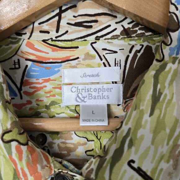 Christopher & Banks Jacket L Multicolor Button Front Long Sleeve Cotton Stretch - Picture 7 of 13